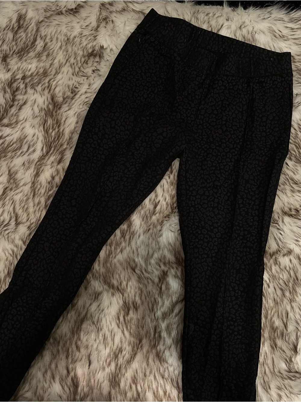 Black Subtle Leopard Print Stretch Pants